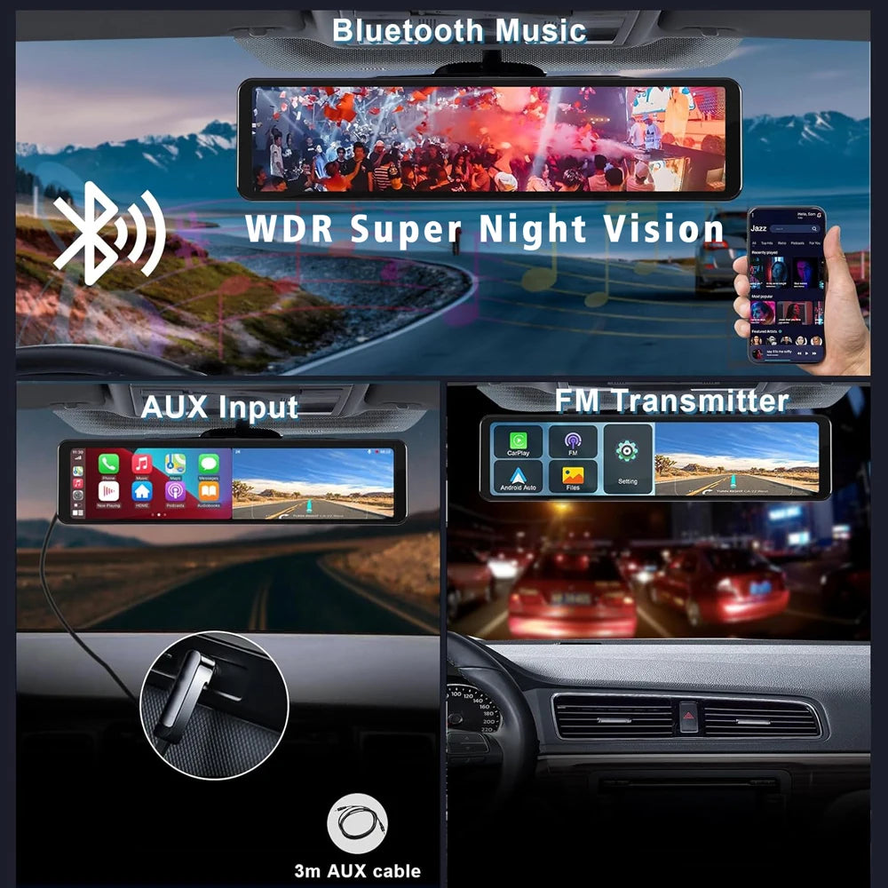 4K Dash Cam with GPS WiFi CarPlay Android Auto Mirror - Smarsty