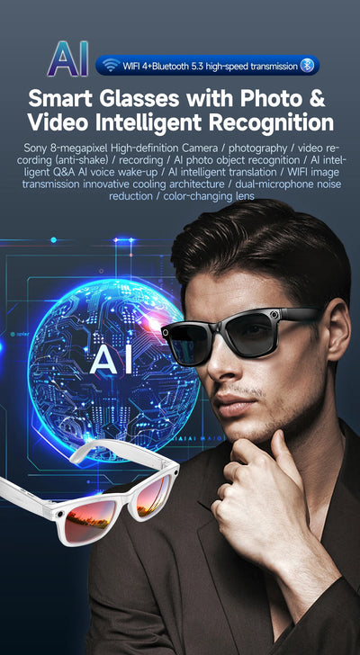 New 800W Camera AI Glasses Men Color-Changing Smart Translation Glasses Photo Video Recording Waterproof Call Smart Sunglasses - Smarsty