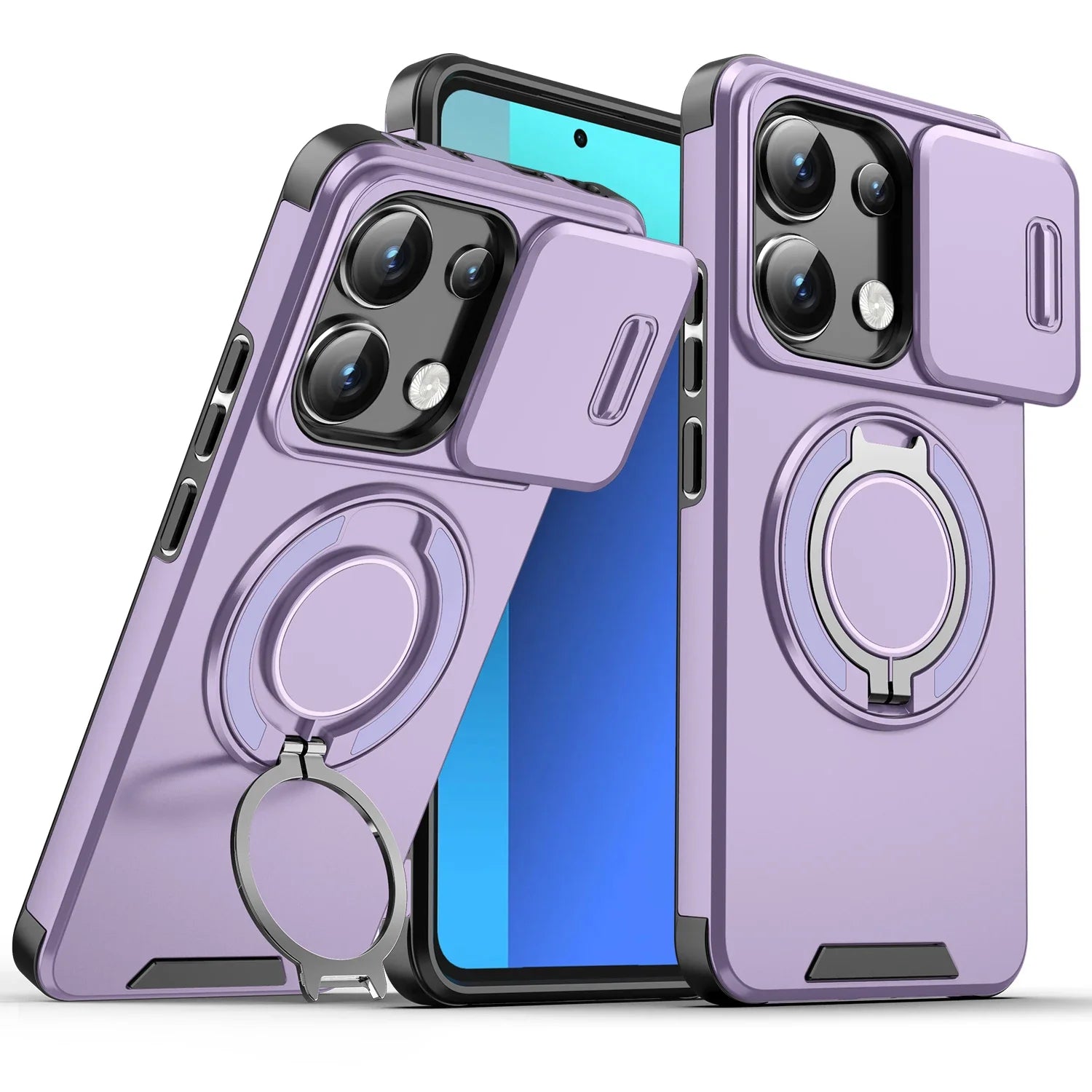 Shockproof Magnetic Case for Redmi Note 14 13 Pro 5G 4G Plus Slide Camera Lens Ring Stand Protect Cover
