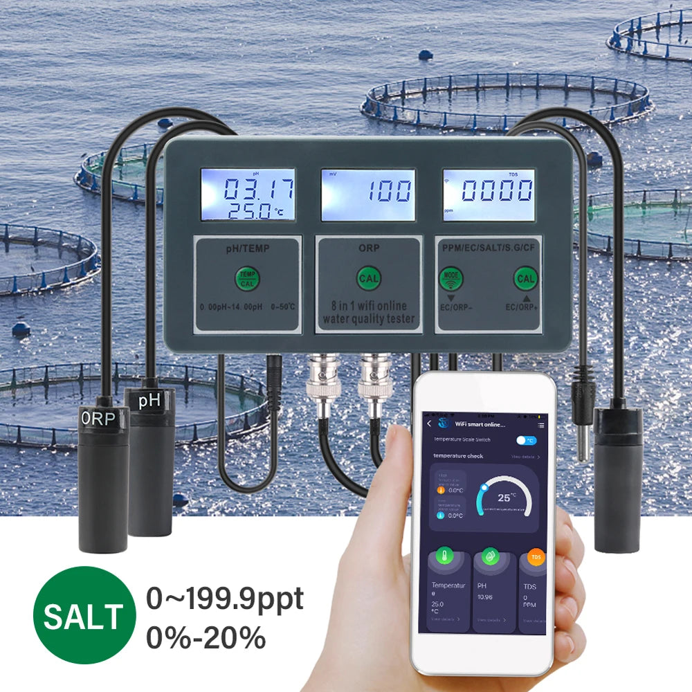 Tuya WiFi 8 In 1 Water Quality Tester with Digital Display - Smarsty