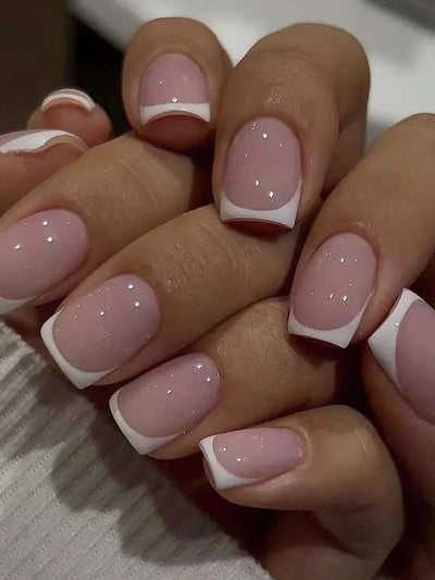 24 Piece Long Almond Press On Nails White French Tip - Smarsty