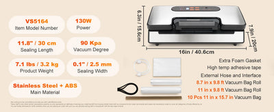 SucceBuy 90Kpa 130W Vacuum Sealer Food Packaging Machine with Free 10pcs Vacuum bags for Household Kitchen Vacuum Food Sealing - Smarsty