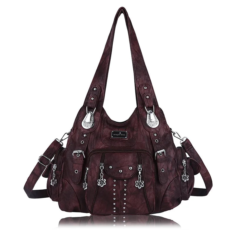 Angelkiss PU Leather Women Shoulder Bag Zipper Closure - Smarsty