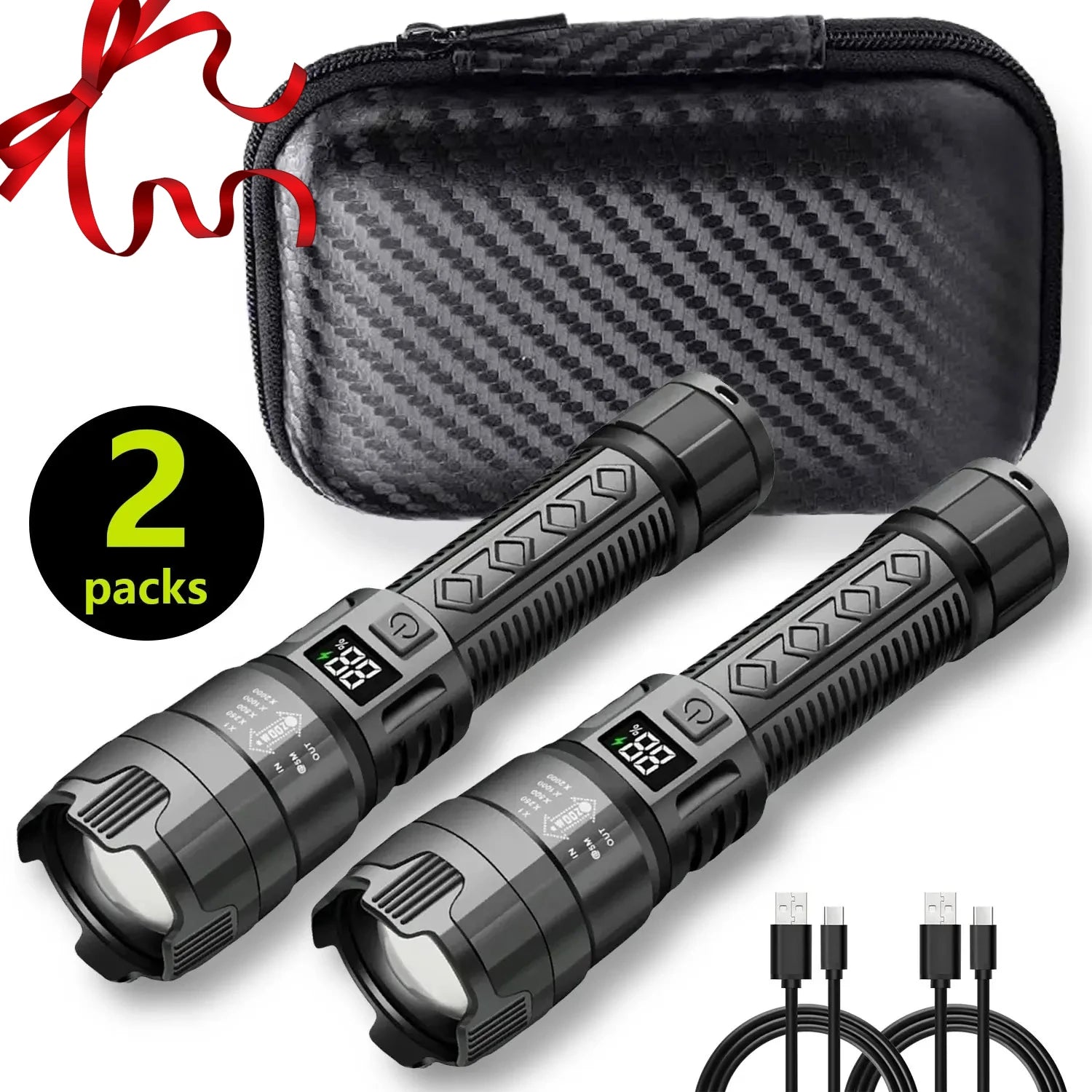 High Strong Power Led Flashlights 2000LM Tactical Torch with Display Light Rechargeable Camping Fishing Emergency Zoom Lantern