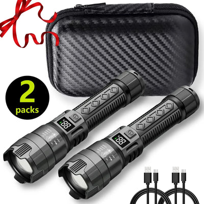 High Strong Power Led Flashlights 2000LM Tactical Torch with Display Light Rechargeable Camping Fishing Emergency Zoom Lantern - Smarsty