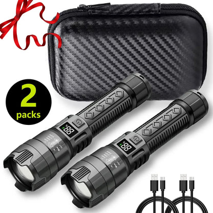 High Strong Power Led Flashlights 2000LM Tactical Torch with Display Light Rechargeable Camping Fishing Emergency Zoom Lantern