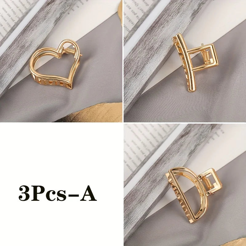 Gold Hollow Heart Mini Hair Claw Non Slip Grip Barrette - Smarsty