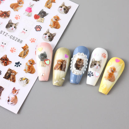 Cute 3D Cartoon Nail Art Stickers for Dogs and Cats - Smarsty