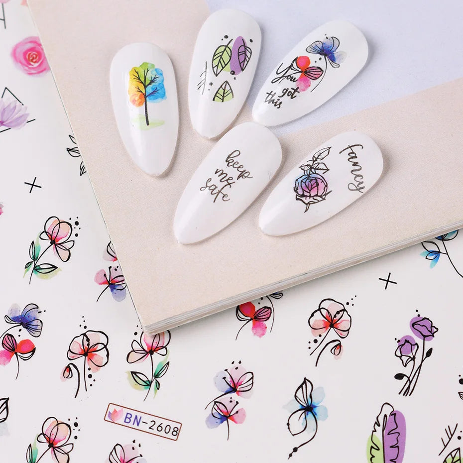 12 Piece Summer Floral Nail Art Stickers for Vibrant Designs - Smarsty