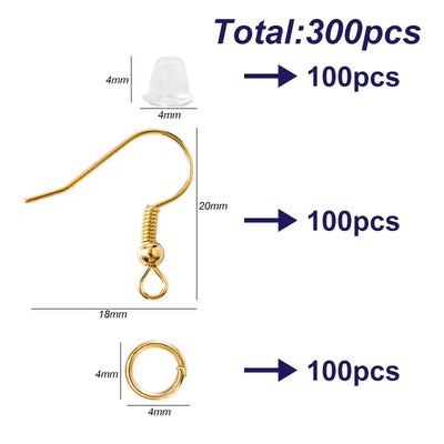 300Pc Hypoallergenic Earring Hooks Kit With Clear Backs - Smarsty