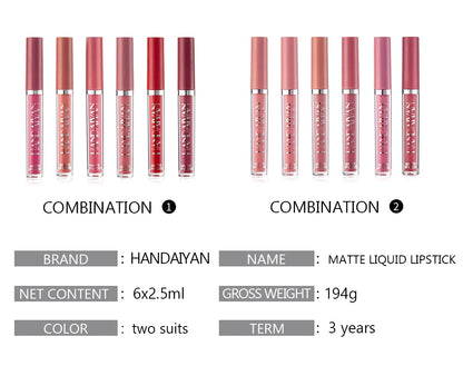 Handaiyan Set of 6 Long Lasting Non-Stick Lip Gloss - Smarsty