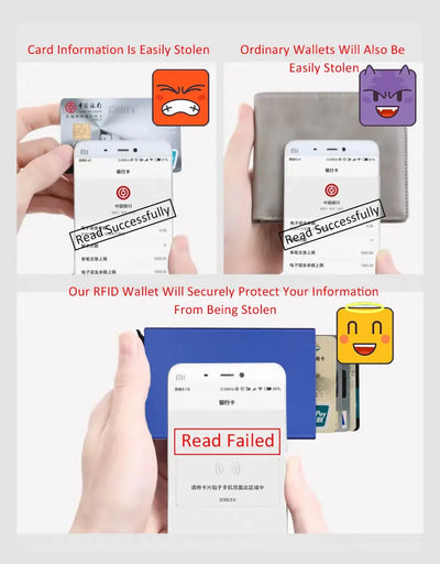Rfid Credit Card Holder Metal Thin Slim Smart Wallet Men Women Wallets Pop Up Minimalist Small Black Purse Mini Walets for Men - Smarsty