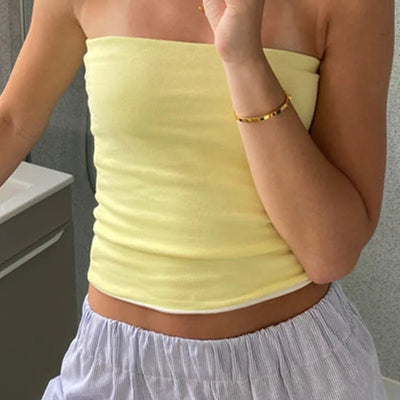 Women Cropped Tube Tops Strapless Off Shoulder Backless Short Tank Summer Party Club Striped/Solid Mini Vest 2024 New - Smarsty