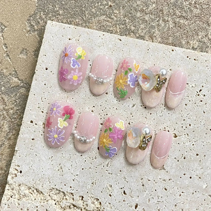 Handmade Pink Press On Nails with Rhinestones - Smarsty