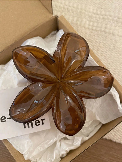 Large Flower Hair Clip Lightweight Mermaid Style Brown Beige - Smarsty