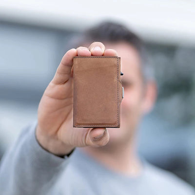 Pop-Up Credit Card Case with RFID Protection Genuine Leather  Wallet with Compartment for Notes and Coins for Men and Women - Smarsty