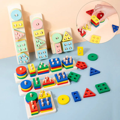 Montessori Toy Wooden Building Blocks Early Learning Educational Toys Color Shape Match Kids Puzzle Toys For Children Boys Girls - Smarsty
