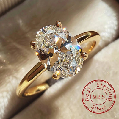 925 Sterling Silve 1-8CT Zircon Gorgeous Shiny Oval Stone Ring For Women Engagement Wedding Luxury High Quality Fine Jewelry - Smarsty