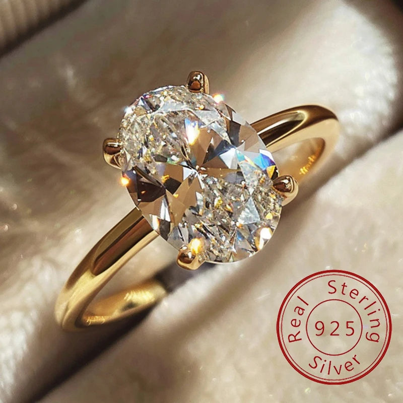 925 Sterling Silve 1-8CT Zircon Gorgeous Shiny Oval Stone Ring For Women Engagement Wedding Luxury High Quality Fine Jewelry - Smarsty