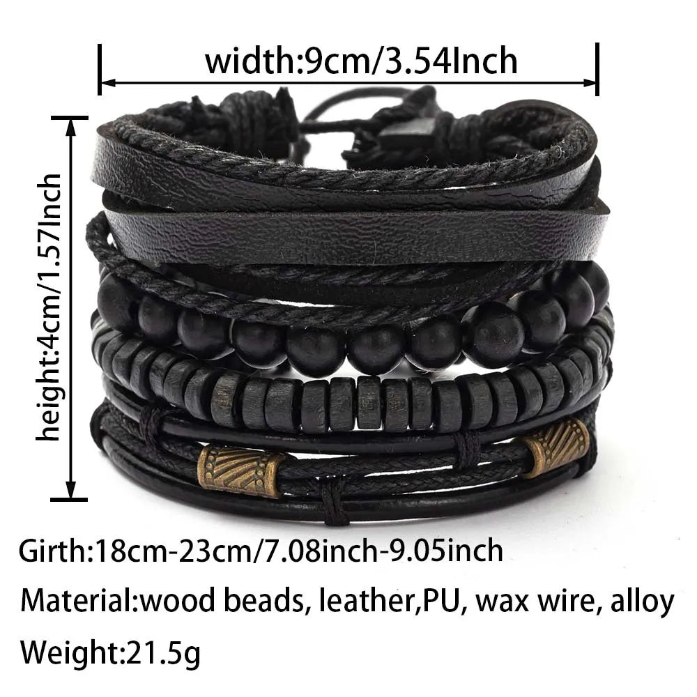 Vintage Multi Layer Wooden Beads Men's Bracelet Set - Smarsty