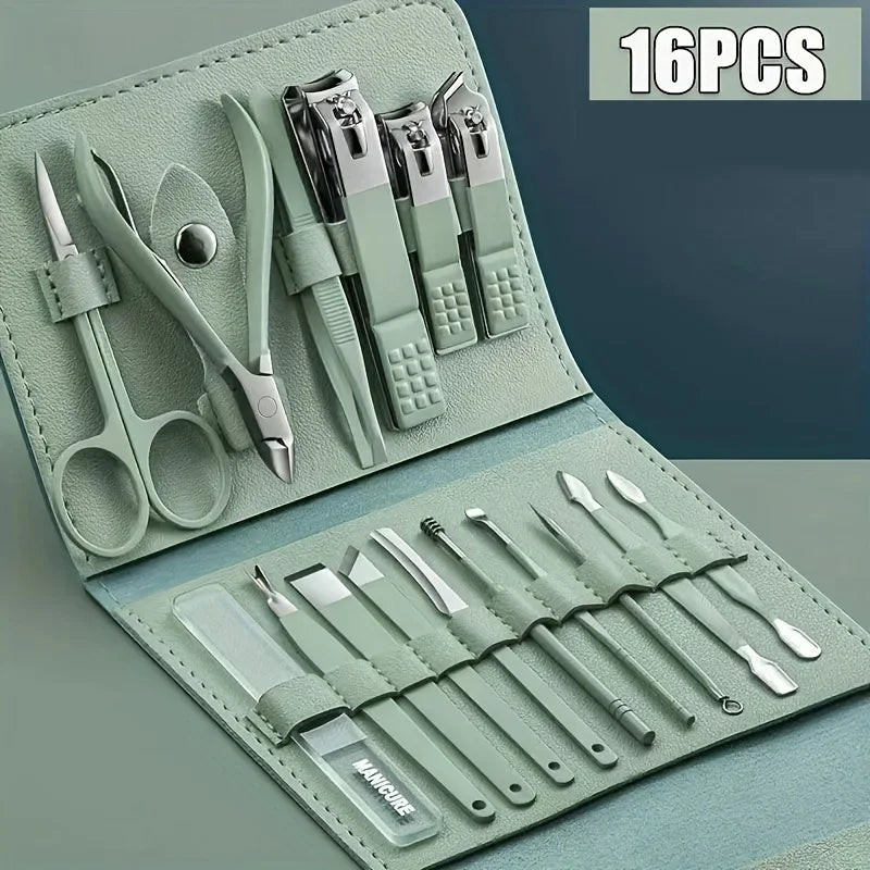 16 Piece Professional Nail Clippers Set with Travel Case - Smarsty