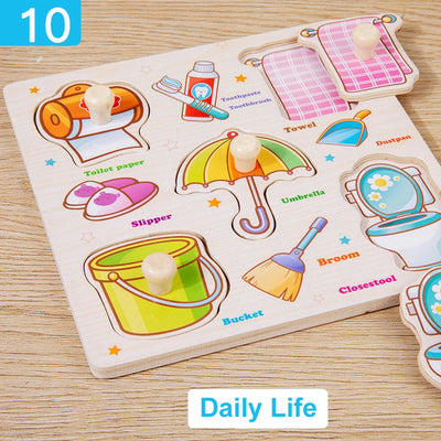 Wooden Puzzle Montessori Toys for Kids Cartoon Animal Traffic Hand Grab Boards Early Learning Educational Toys for Children - Smarsty