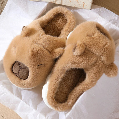 Cute Capybara Cotton Slippers Women Autumn Winter Indoor Soft Sole Warm Fur Slides Woman Comfort Non Slip Home Slippers Female - Smarsty