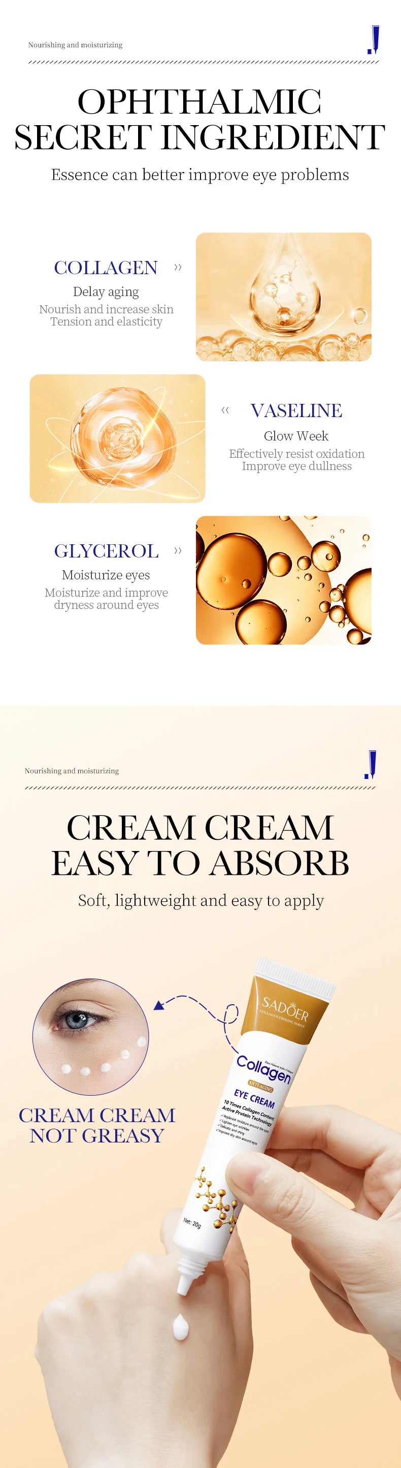 SADOER Collagen Eye Cream for Dark Circles and Puffiness Removal - Smarsty