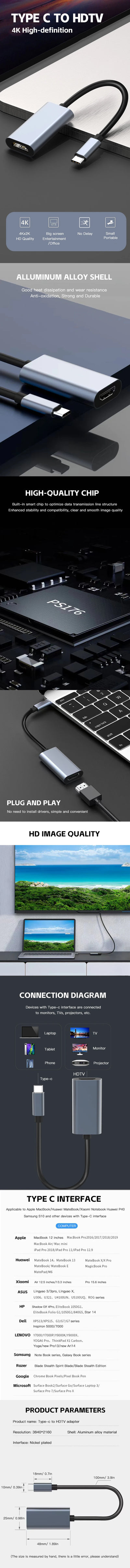 Type C to HDMI 4K Adapter for High-Quality Streaming - Smarsty
