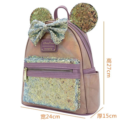 Stylish Pink PU Leather Minnie Mouse Shoulder Backpack - Smarsty