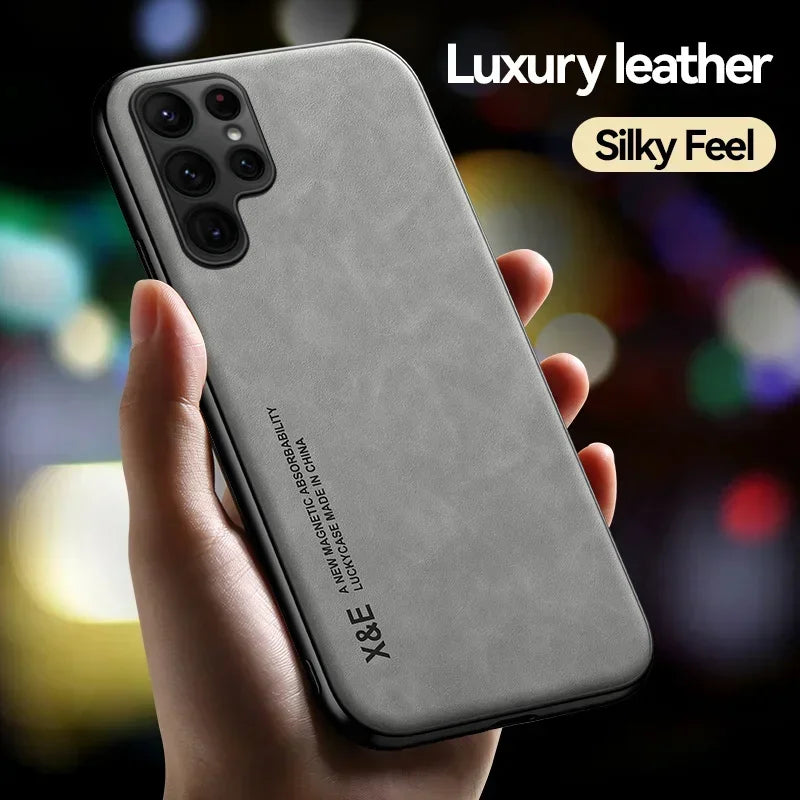 Leather Phone Case With Metal Plate For Car Mount Support - Smarsty