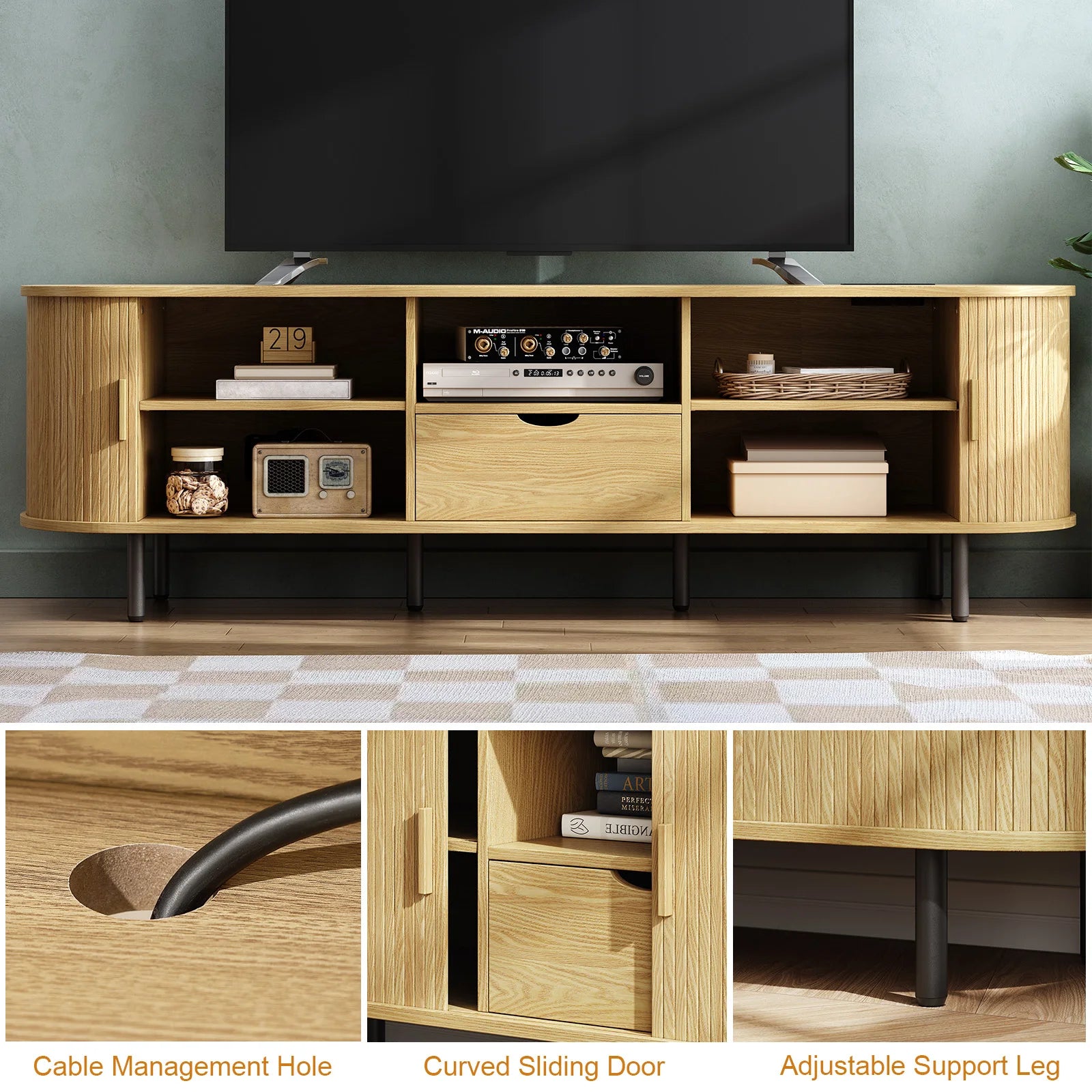 69" TV Stand w/ Power Outlet for TVs up to 80",Entertainment Center w/ Storage & Drawer,TV Console w/ Adjustable Shelves