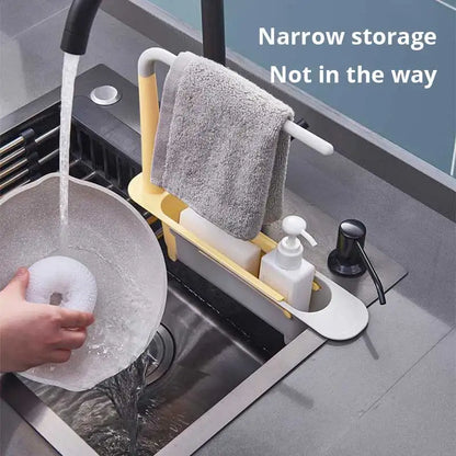 1Pc Multifunctional Telescopic Sink Storage Rack Upgraded Adjustable Sink Sponge Holder Expandable 2-in-1 For Home Kitchen by Smarsty