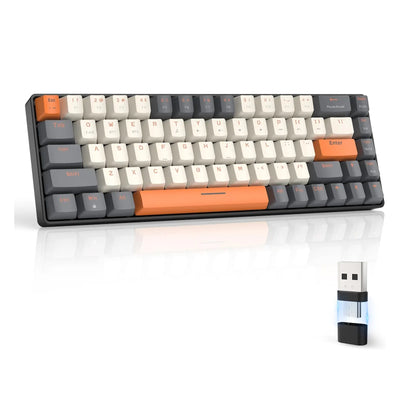 RK68 60% Wireless Mechanical Keyboard, Bluetooth 5.0/2.4GHz with Dual Mode 2-in-1 Receiver, 68-Key Hot-Swappable Gaming Keyboard - Smarsty