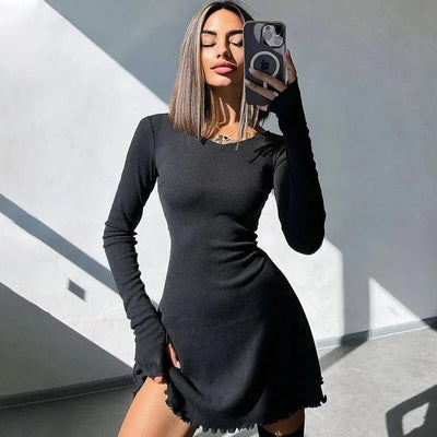 Dulzura Women 2024 Spring Autumn Fashion Long Sleeve Knitted Streetwear Bodycon Short Mini Dress Wholesale Items For Business - Smarsty