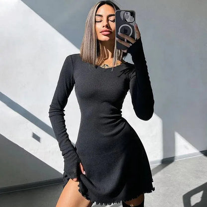 Dulzura Women 2024 Spring Autumn Fashion Long Sleeve Knitted Streetwear Bodycon Short Mini Dress Wholesale Items For Business - Smarsty