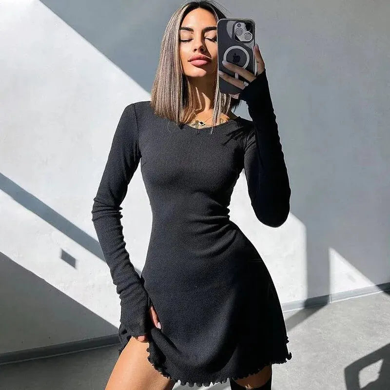 Dulzura Women 2024 Spring Autumn Fashion Long Sleeve Knitted Streetwear Bodycon Short Mini Dress Wholesale Items For Business - Smarsty