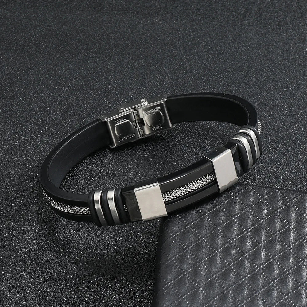 Mens Stainless Steel Leather Bracelet Handmade Hiphop Accessory - Smarsty