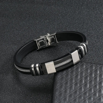 Mens Stainless Steel Leather Bracelet Handmade Hiphop Accessory - Smarsty
