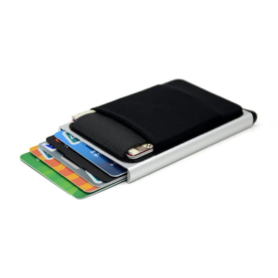 YUECIMIE Slim Aluminum Wallet With Elasticity Back Pouch ID Credit Card Holder Mini RFID Wallet Automatic Pop up Bank Card Case - Smarsty