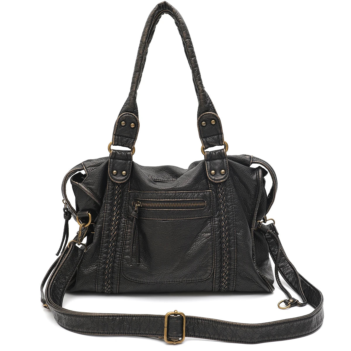 PU Leather Tote Bag With Zip Pockets Crossbody For Travel - Smarsty