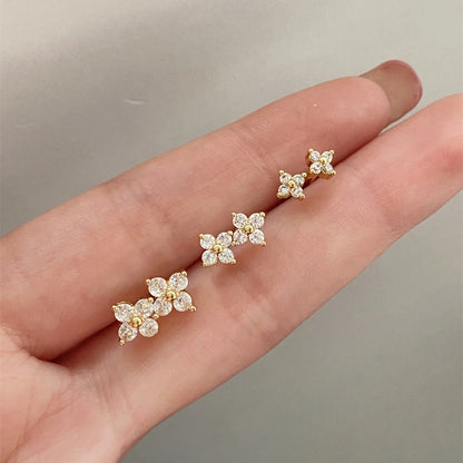 Minimalist Flower Stud Earrings Gold Cubic Zirconia - Smarsty