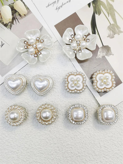 10PCS Shoe Charms ABS Decorations Accessories DIY Ornament Pins For Clog Buckle Lady Garden Shoes Elegant Pearl Floral Design - Smarsty