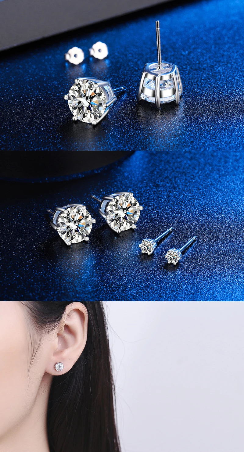 Certified Moissanite Stud Earrings 18K Plated Silver - Smarsty