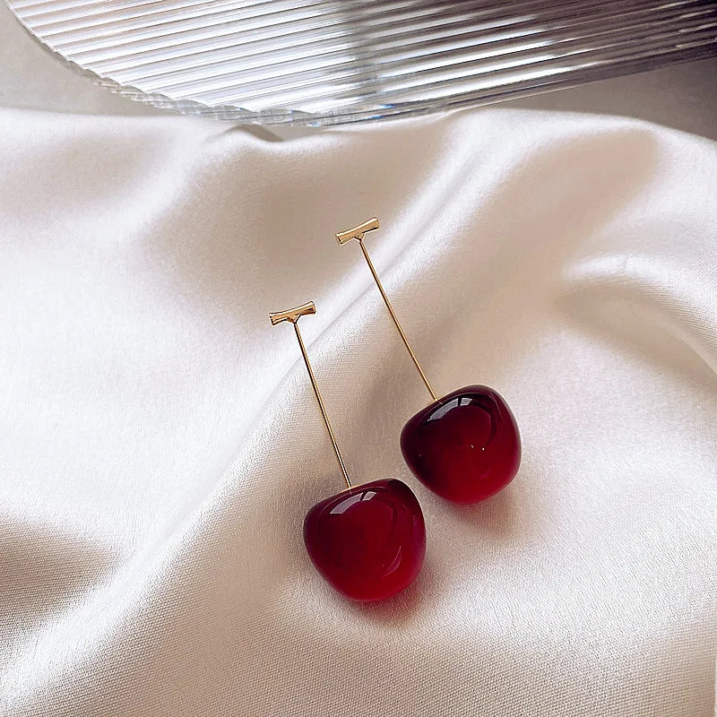 Delicate Sweet Red Cherry Drop Earrings for Women Fashion - Smarsty
