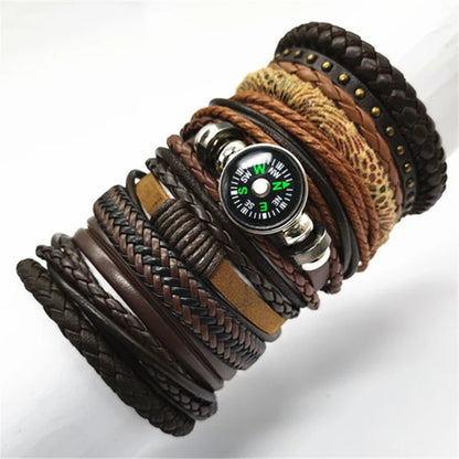 Handmade Black Leather Wrap Bracelets Set for Men and Women - Smarsty