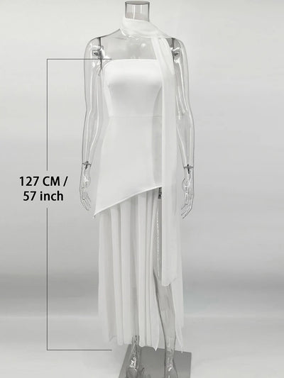 TARUXY Fashion Strapless Dress With Ribbon Female Elegant Sleeveless Mesh Beach Vacation Long Dress 2025 Spring New Women Dress - Smarsty