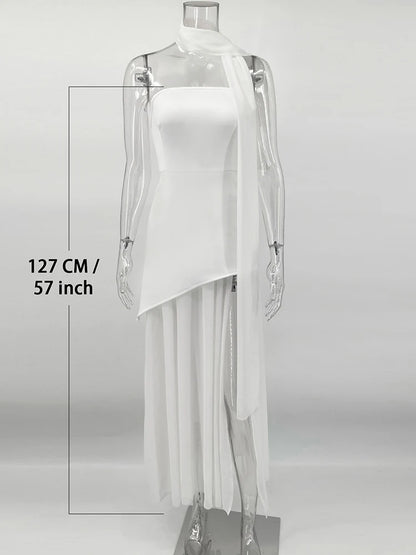 TARUXY Fashion Strapless Dress With Ribbon Female Elegant Sleeveless Mesh Beach Vacation Long Dress 2025 Spring New Women Dress