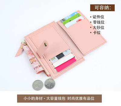 Women Wallets PU Leather Female Purse Mini Hasp Solid Multi-Cards Holder Coin Short Wallets Slim Small Wallet Zipper Hasp - Smarsty