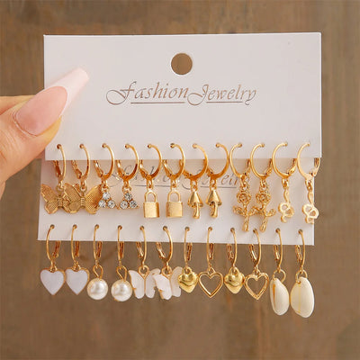 Heart Pearl Dangle Earrings Set for Trendy Women - Smarsty